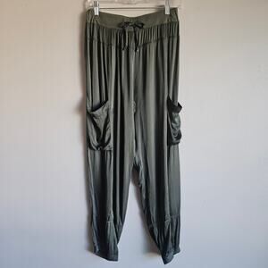 Sofia Pants‎ Womens S Army Green Satin Cargo Jogger Made in Italy Quiet Luxury